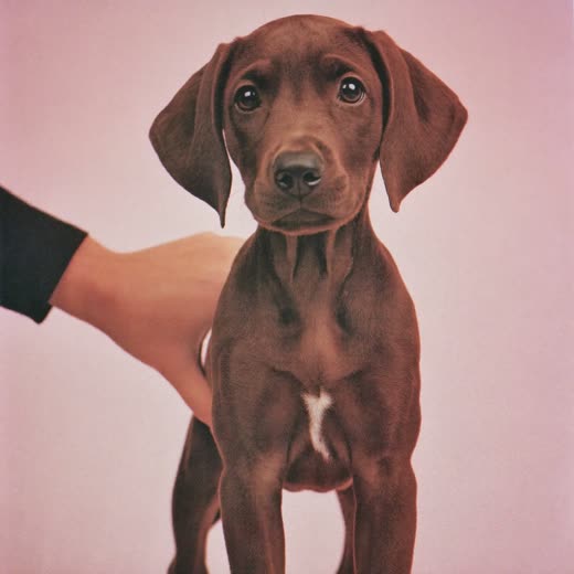 A puppy being steadied by a hand at its side